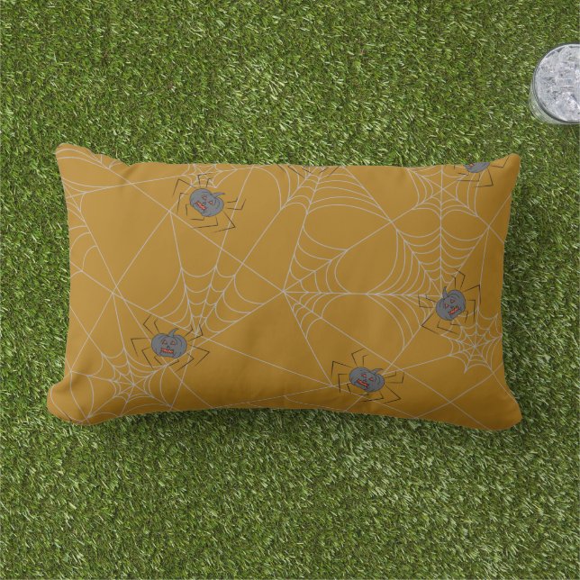 Halloween spiders web and pumpkins lumbar pillow (Grass)