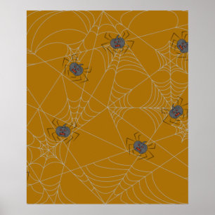 Halloween spiders web and pumpkins  poster