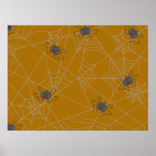 Halloween spiders web and pumpkins poster