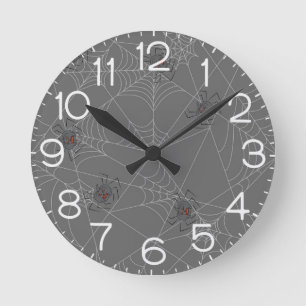 Halloween spiders web and pumpkins  round clock