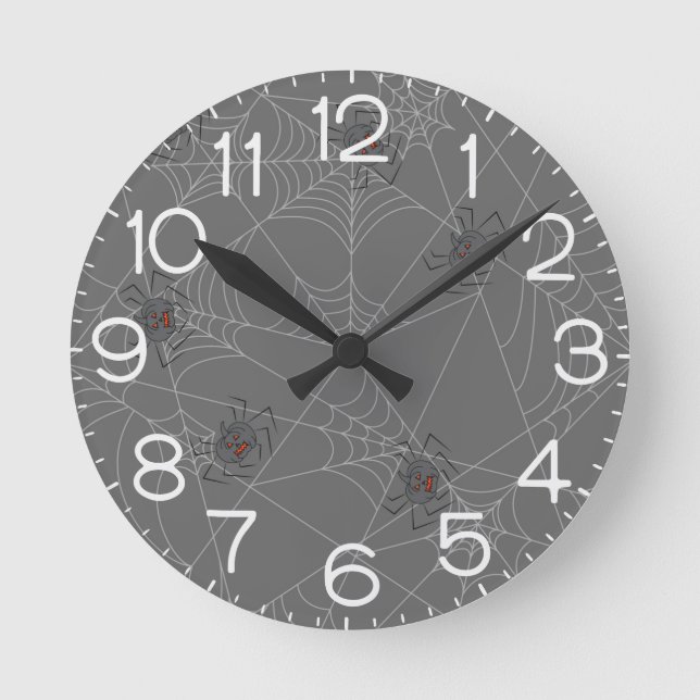 Halloween spiders web and pumpkins  round clock (Front)