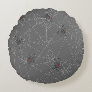 Halloween spiders web and pumpkins    round pillow