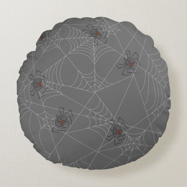 Halloween spiders web and pumpkins    round pillow (Front)
