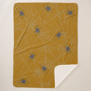 Halloween spiders web and pumpkins sherpa blanket