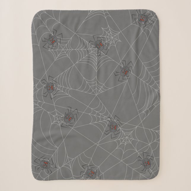 Halloween spiders web and pumpkins   sherpa blanket (Front)
