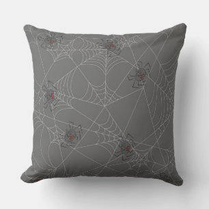 Halloween spiders web and pumpkins throw pillow