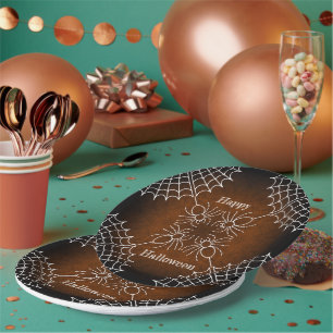 Halloween Spiderweb spiders black orange white Paper Plate