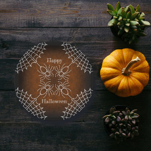 Halloween Spiderweb spiders black orange white  Paper Plate