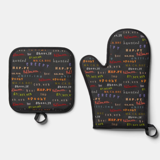 Halloween Spirit Spooky  Oven Mitt & Pot Holder Set (Front)