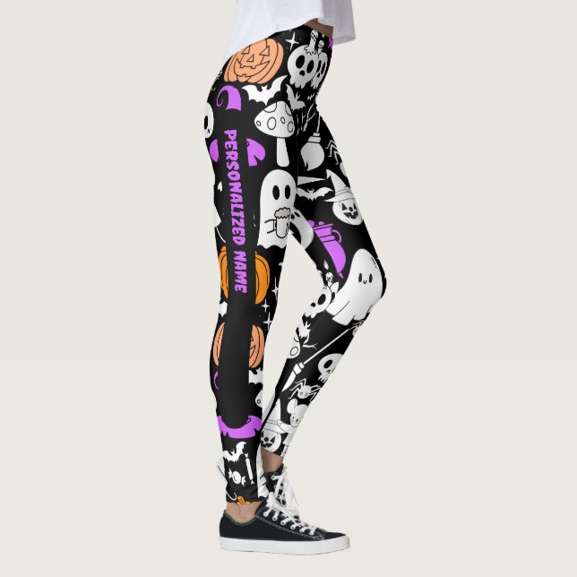 Halloween spookiness pattern 01 Black BG Leggings (Right)