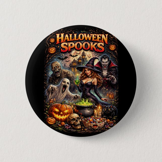 Halloween Spooks 2 Inch Round Button (Front)
