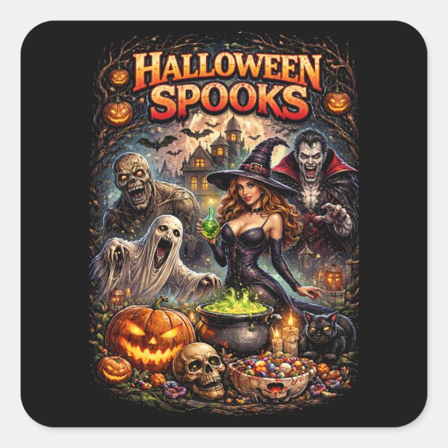 Halloween Spooks Square Sticker (Front)