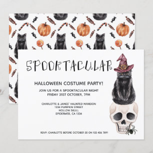 Halloween Spooktacular Black Cat On A Skull Invitation