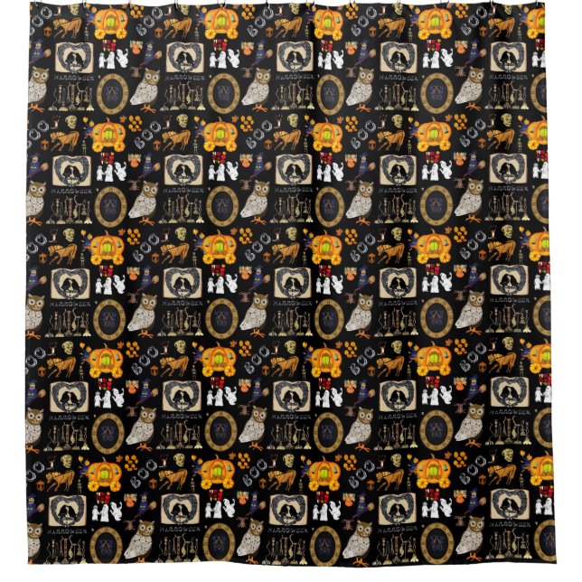 Halloween Spooktacular black shower curtain (Front)