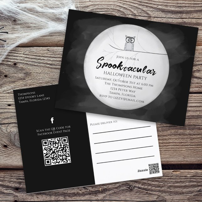 Halloween Spooktacular Owl QR Code Social Media Postcard (Creator Uploaded)