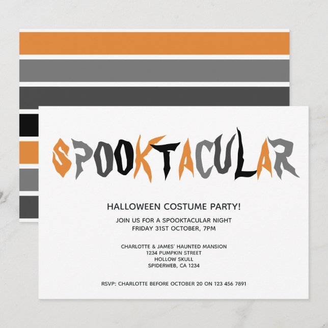 Halloween Spooktacular Party Striped Pattern Invitation (Front/Back)