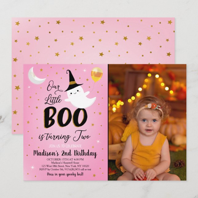Halloween Spooktacular Pink Ghost Birthday Invitation (Front/Back)