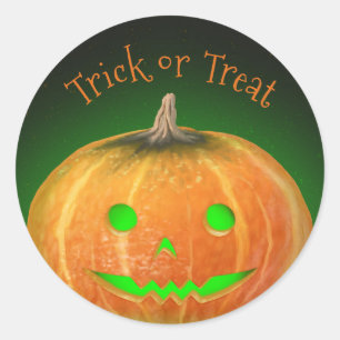 Halloween Spooktacular Pumpkin Smile Green Light Classic Round Sticker