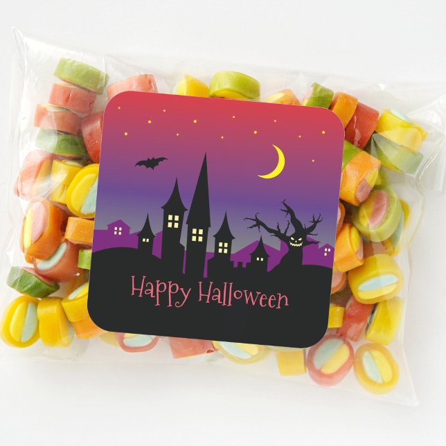 Halloween Spooktacular Scary Creepy Haunted Castle Square Sticker (Creator Uploaded)
