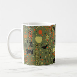 Halloween spooky background. With cats, roses, bat Coffee Mug