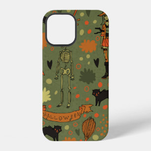 Halloween spooky background. With cats, roses, bat iPhone 12 Case