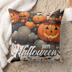 Halloween spooky balloons jack'o'lantern throw pillow