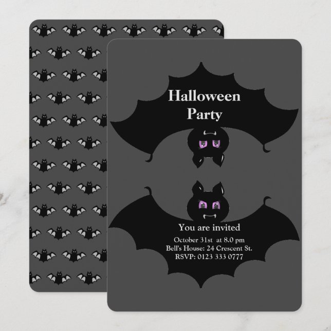 Halloween Spooky Bats on Grey Invitation (Front/Back)