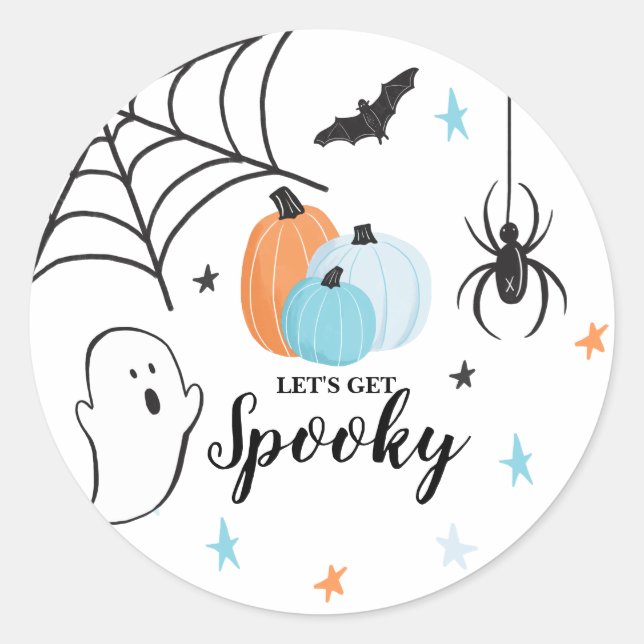 Halloween Spooky Birthday Blue Pumpkins Classic Round Sticker (Front)