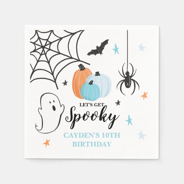 Halloween Spooky Birthday Blue Pumpkins Napkin (Front)