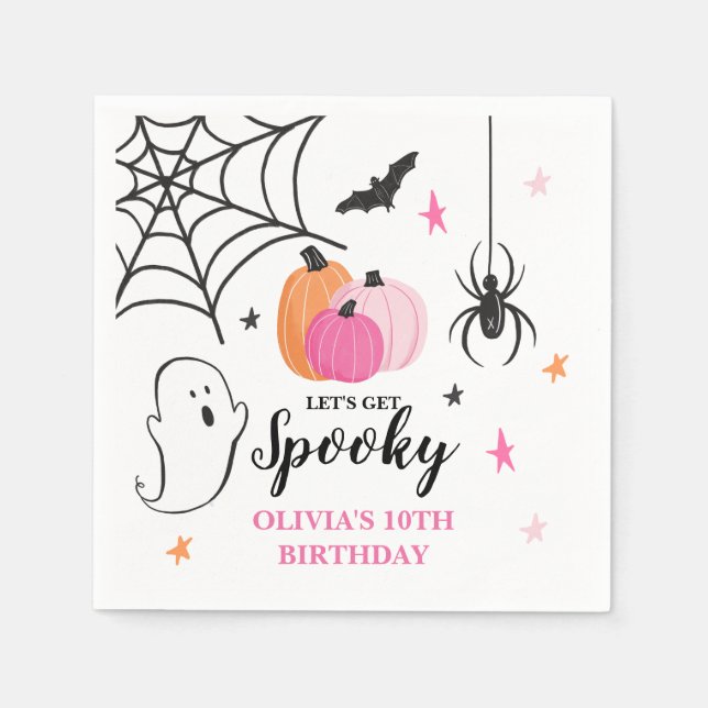 Halloween Spooky Birthday pink Pumpkins Napkins (Front)