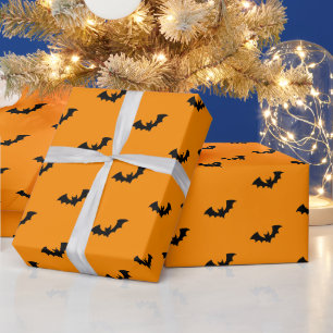 Halloween Spooky Black and orange Bats Pattern Wrapping Paper