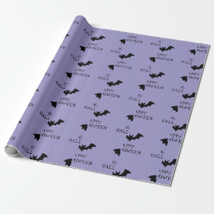 Halloween Spooky Black and Purple Bats Pattern     Wrapping Paper