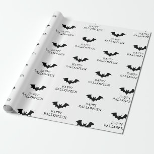 Halloween Spooky Black and white Bats Pattern Wrapping Paper