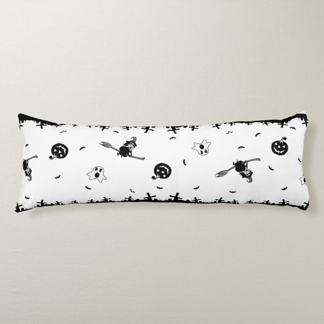 Halloween Spooky  Black and White  Body Pillow (Front)