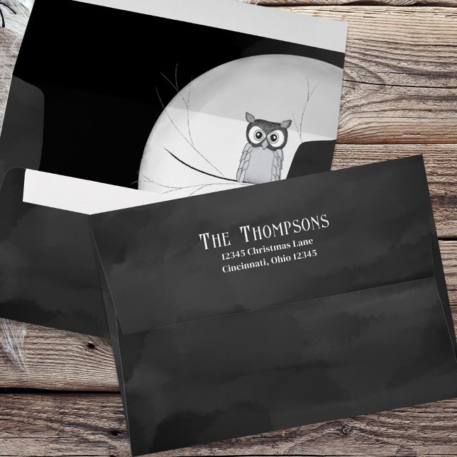 Halloween Spooky Black Scary Creepy Owl Envelope (Spooky Halloween night with an owl on a tree branch envelope. )