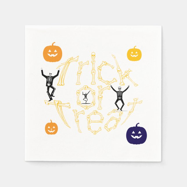 Halloween Spooky Bone Text Trick Or Treat Napkin (Front)