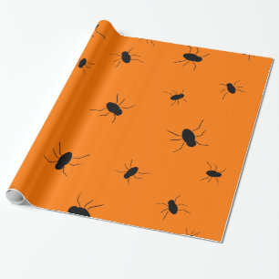Halloween Spooky Bugs Orange Wrapping Paper