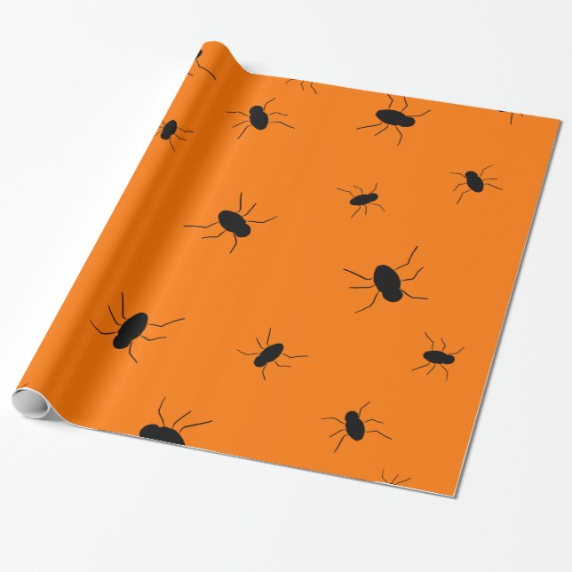 Halloween Spooky Bugs Orange Wrapping Paper (Unrolled)