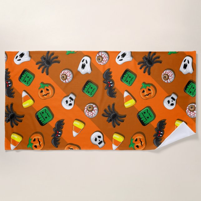 Halloween Spooky Candies Party    Beach Towel (Front)