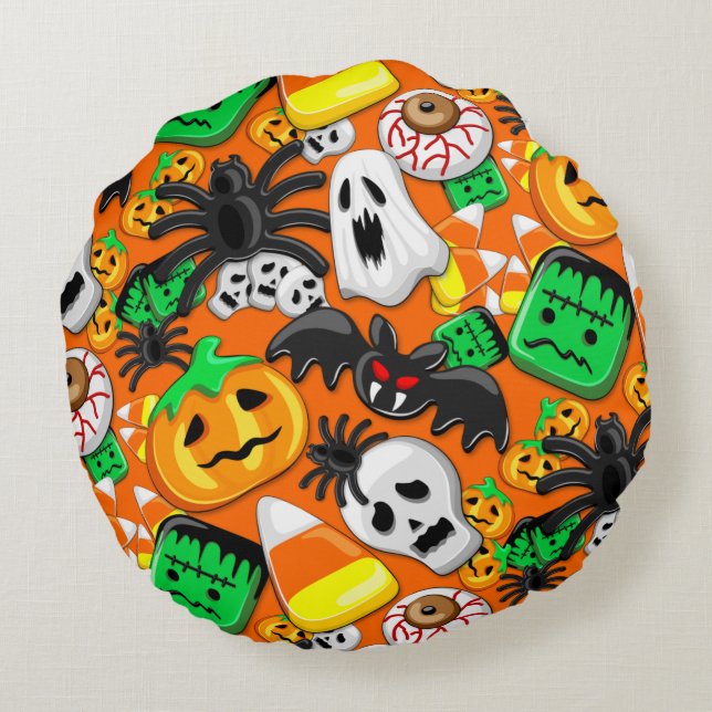 Halloween Spooky Candies Party    Round Pillow (Back)