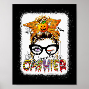 Halloween Spooky Cashier Messy Bun Glasses Spooky  Poster