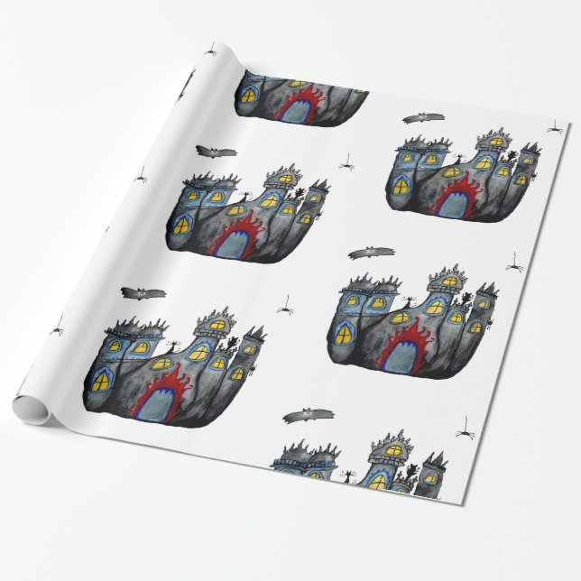 Halloween Spooky Castle Wrapping Paper (Unrolled)
