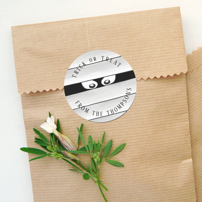 Halloween Spooky Creepy Mummy Trick or Treat Classic Round Sticker (Creator Uploaded)