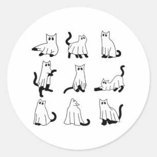 Halloween Spooky Cute Black Cats Kitty Ghosts Fall Classic Round Sticker
