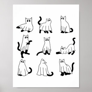 Halloween Spooky Cute Black Cats Kitty Ghosts Fall Poster