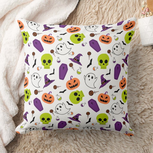 Halloween spooky cute pattern zombies skulls witch throw pillow (Blanket)