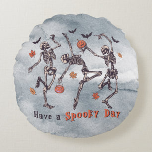 Halloween Spooky Day Skeleton 2 Sided Round Pillow