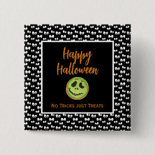 Halloween spooky eyes green cookie no tricks 2 inch square button