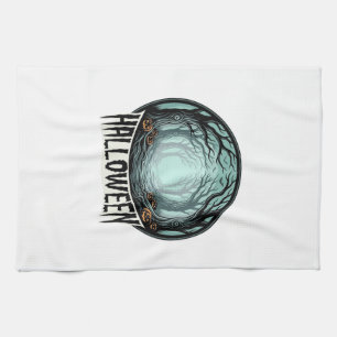 Halloween Spooky Forest Vintage Engraving Design_1 Kitchen Towel