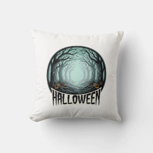 Halloween Spooky Forest Vintage Engraving Design_1 Throw Pillow